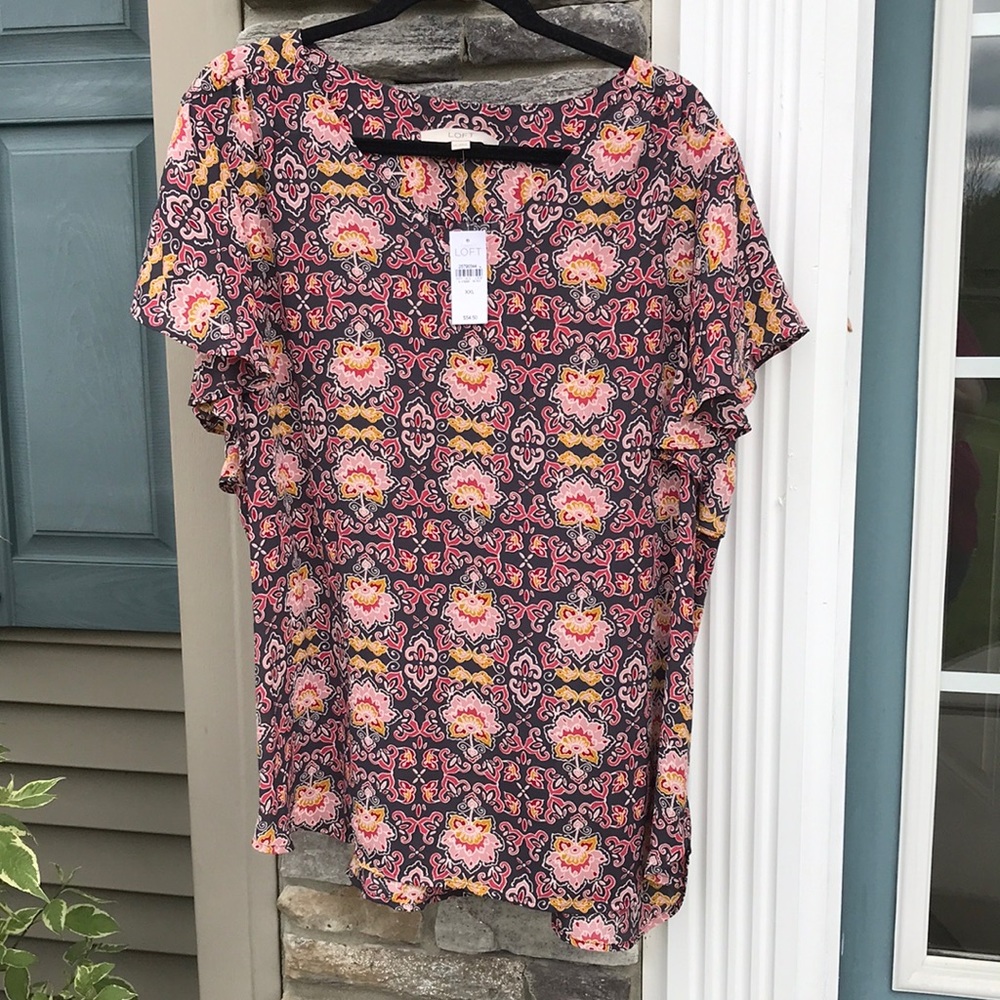 LOFT flutter sleeve floral v-neck top